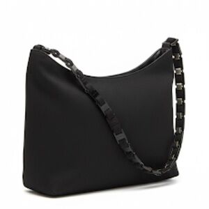 Salvatore Ferragamo Vara Chain Link Shoulder Bag Black Canvas Quiet Luxury